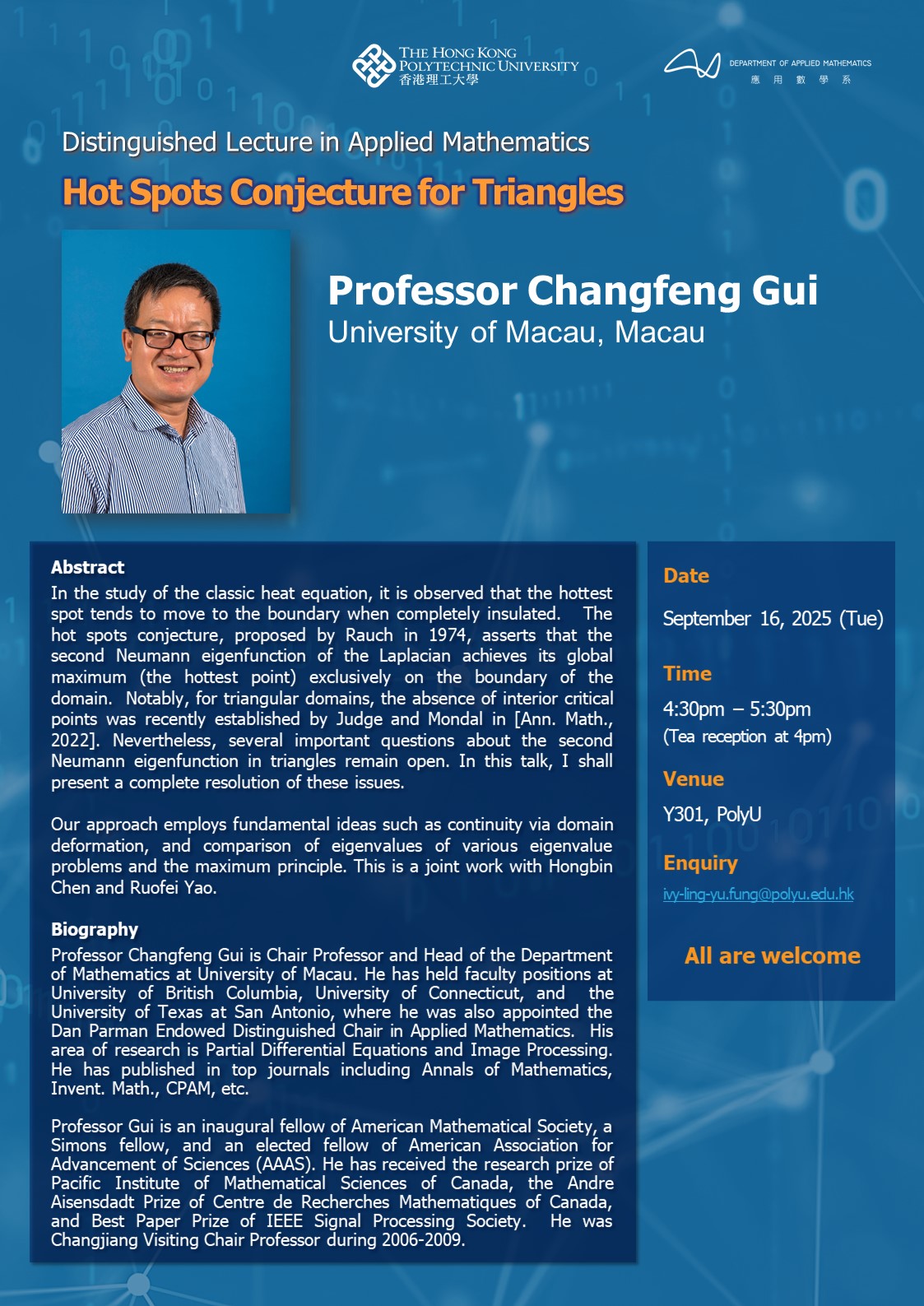 REMINDER:[Sep 16] AMA Distinguished Lecture in Applied Mathematics by ...