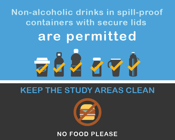 Drinks in spill-proof containers are now allowed in the Library!